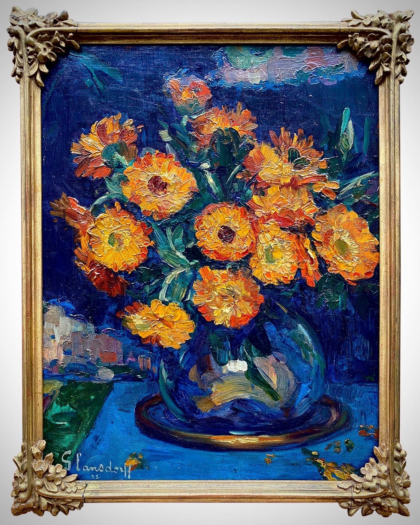 Vase mit orangefarbenen Gerbera, Hubert Glansdorff, Brüssel 1877 - 1963 Knokke, signiert