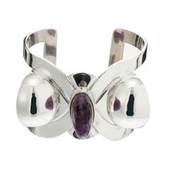 Hubert Harmon Modernist Amethyst Sterling Silver Cuff Bracelet