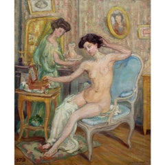 Used Hubert Heissat, Boudoir, Interior Scene With Nude, Oil Painting