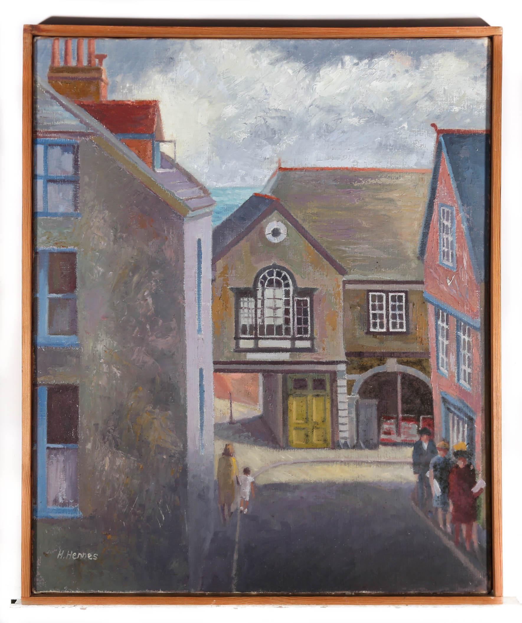 Hubert Hennes (b.1907) - Mid 20th Century Oil, Walking Through Town For Sale 2