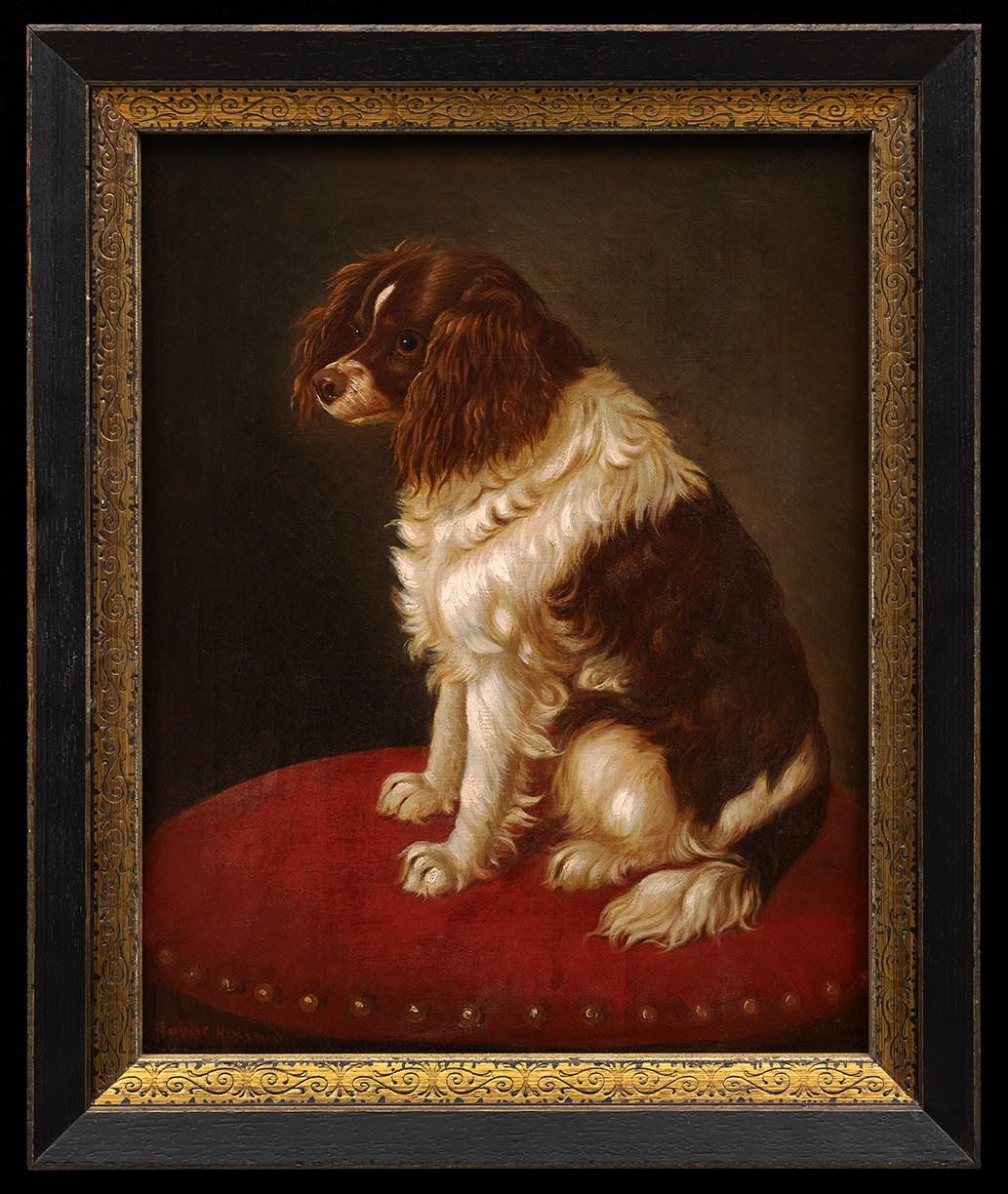 "Charles King Charles sur un coussin rouge" Hubert Henrard (Belgique, 1816-1898)