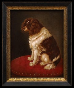 "Cavalier King Charles on a Red Cushion" Hubert Henrard (Belgium, 1816-1898)