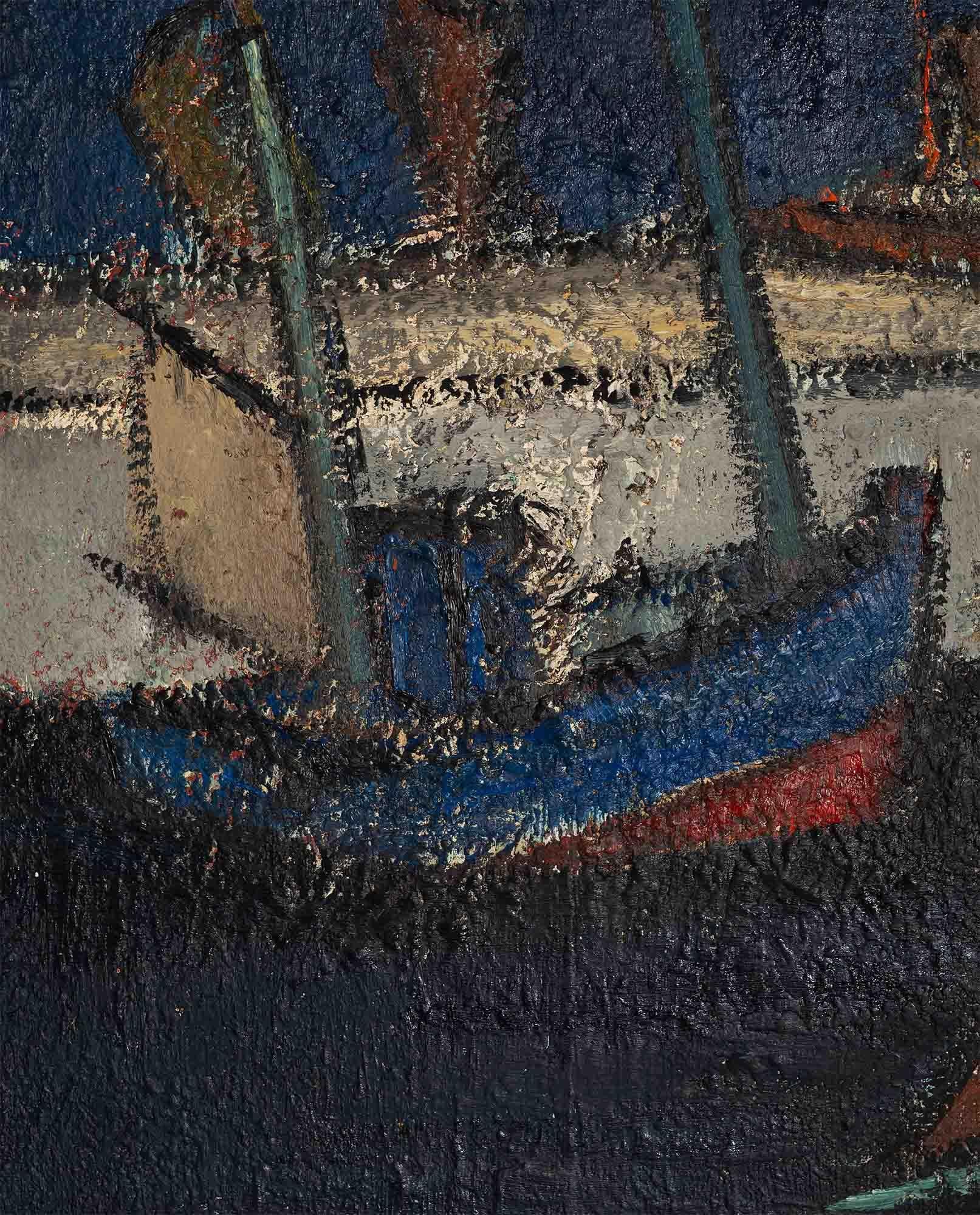 Hubert Henri de Vries (1899‑1979), Boats in the Harbor, Antwerp (Expressionismus) im Angebot
