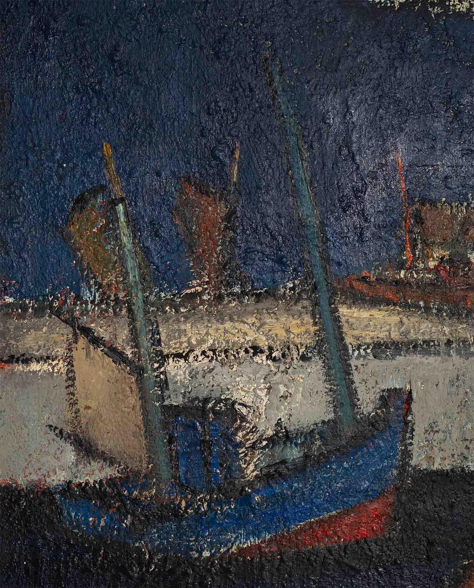 Hubert Henri de Vries (1899‑1979), Boats in the Harbor, Antwerp im Zustand „Hervorragend“ im Angebot in Kampen, NL