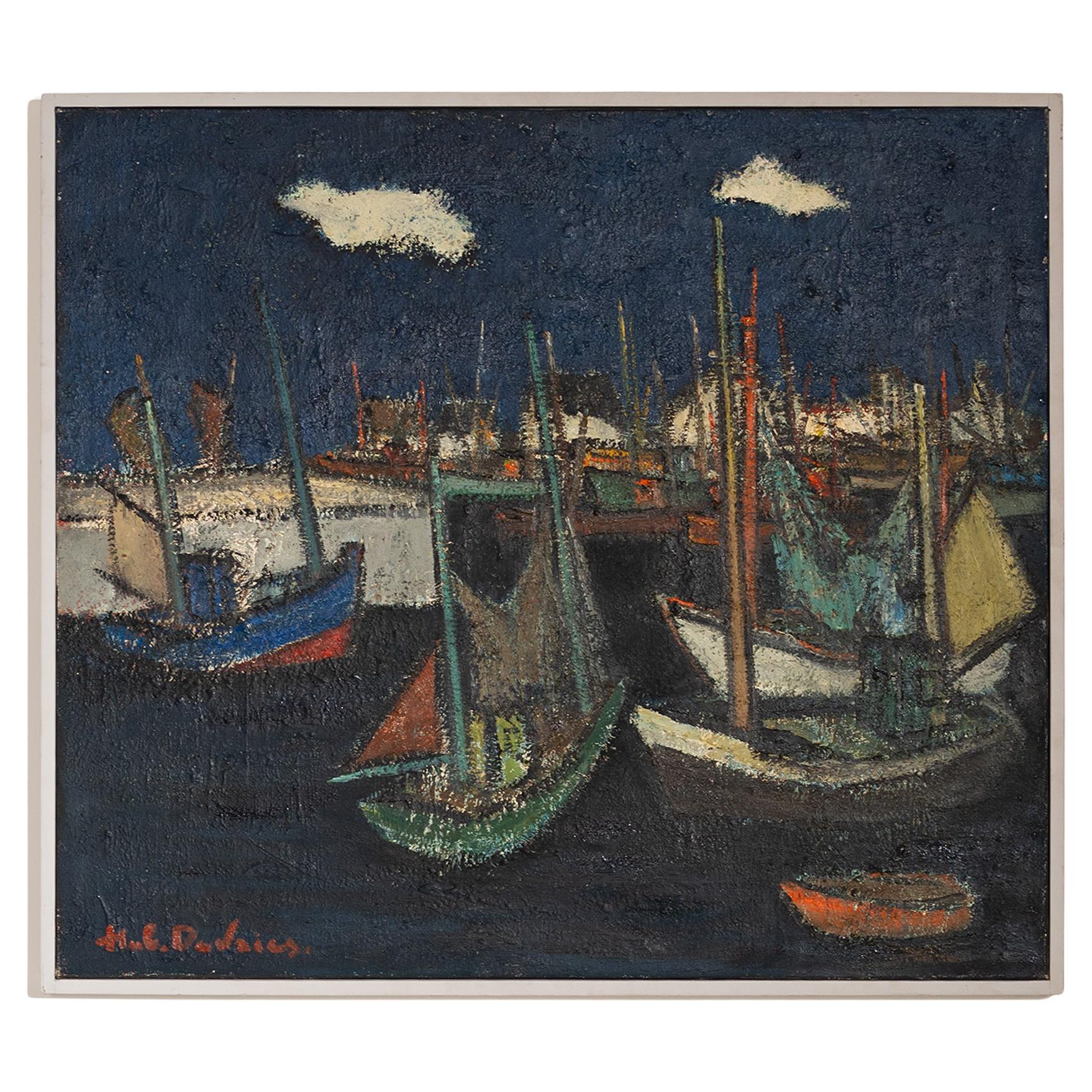 Hubert Henri de Vries (1899‑1979), Boats in the Harbor, Antwerp im Angebot