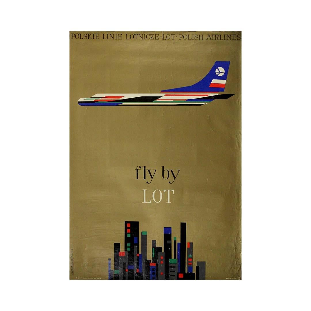 Affiche originale de l'entreprise aérienne Fly by LOT Polish Airlines, 1962 en vente 2