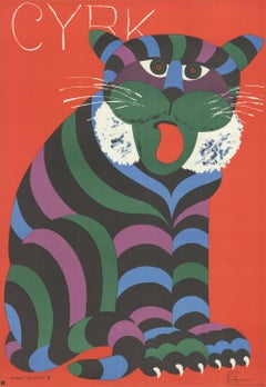 1975 Hubert Hilscher 'Cyrk Tiger' Vintage Red, Blue, Green, Black, Purple Poland Lit