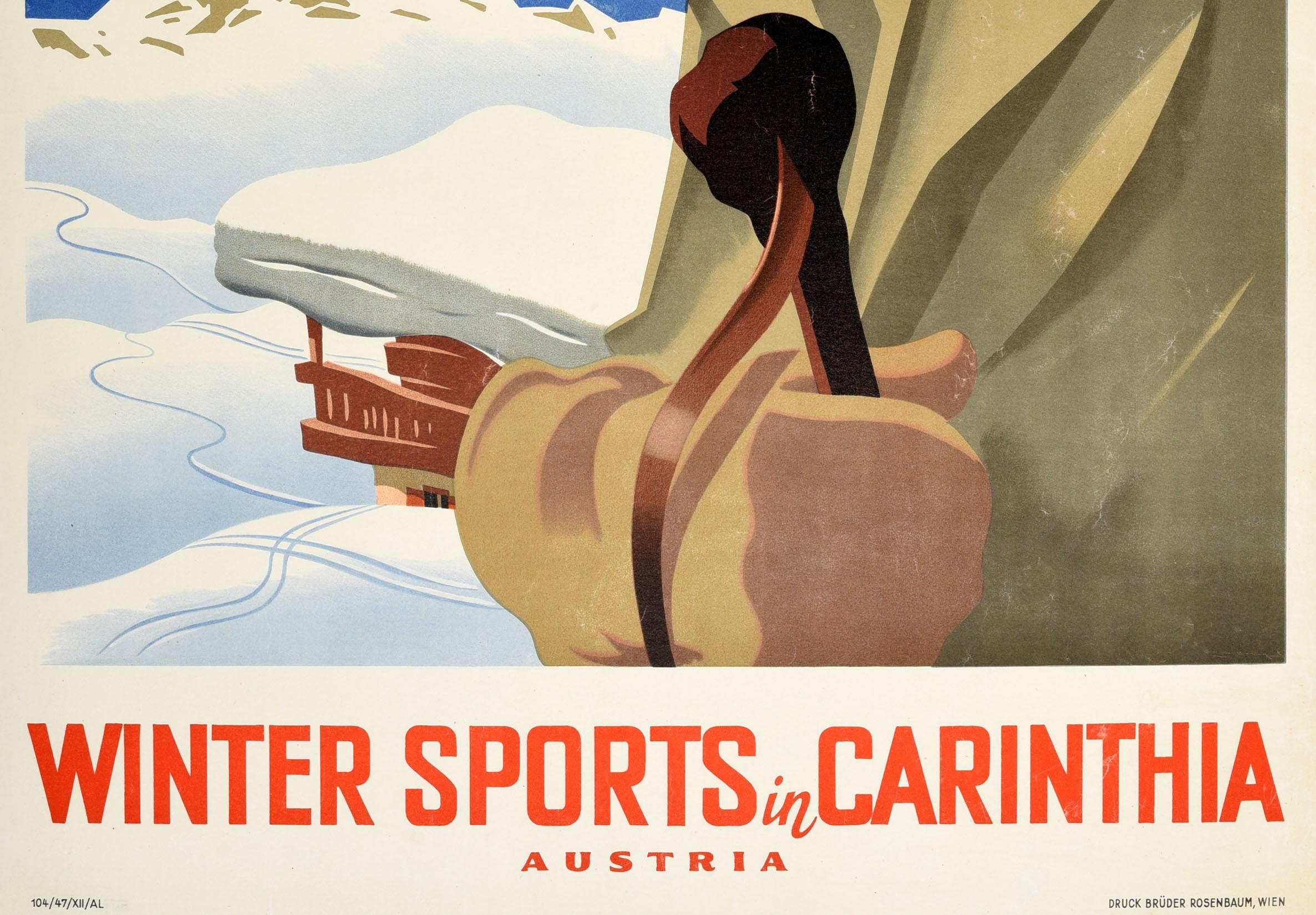 Original Vintage-Skiposter, Wintersport, Carinthia, Österreich, Ski, Bergansicht (Art déco), Print, von Hubert Lechner