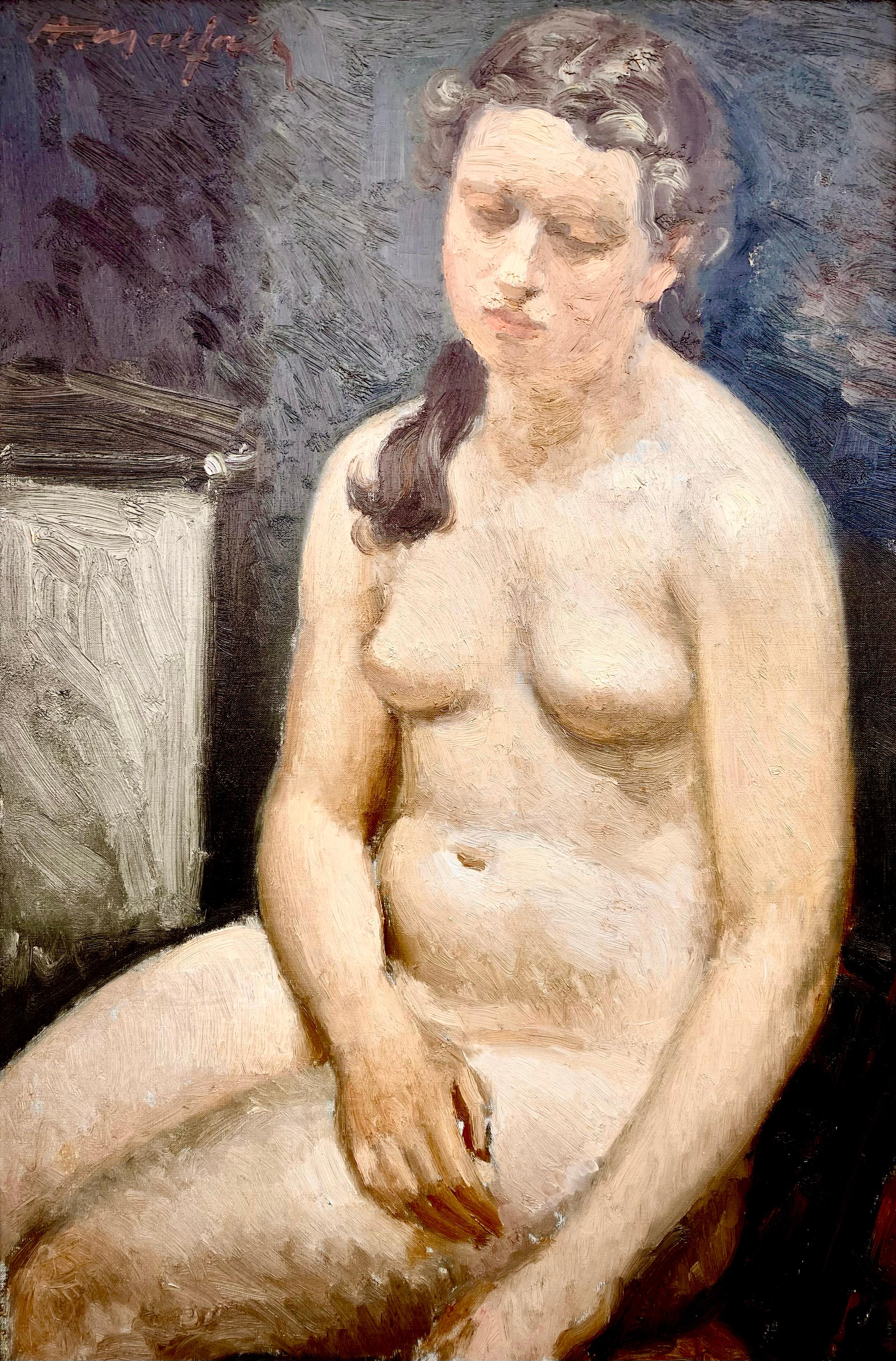 Hubert Malfait, 1898 – 1971, Belgian Painter, 'Sitting Nude', Signed top left For Sale 1