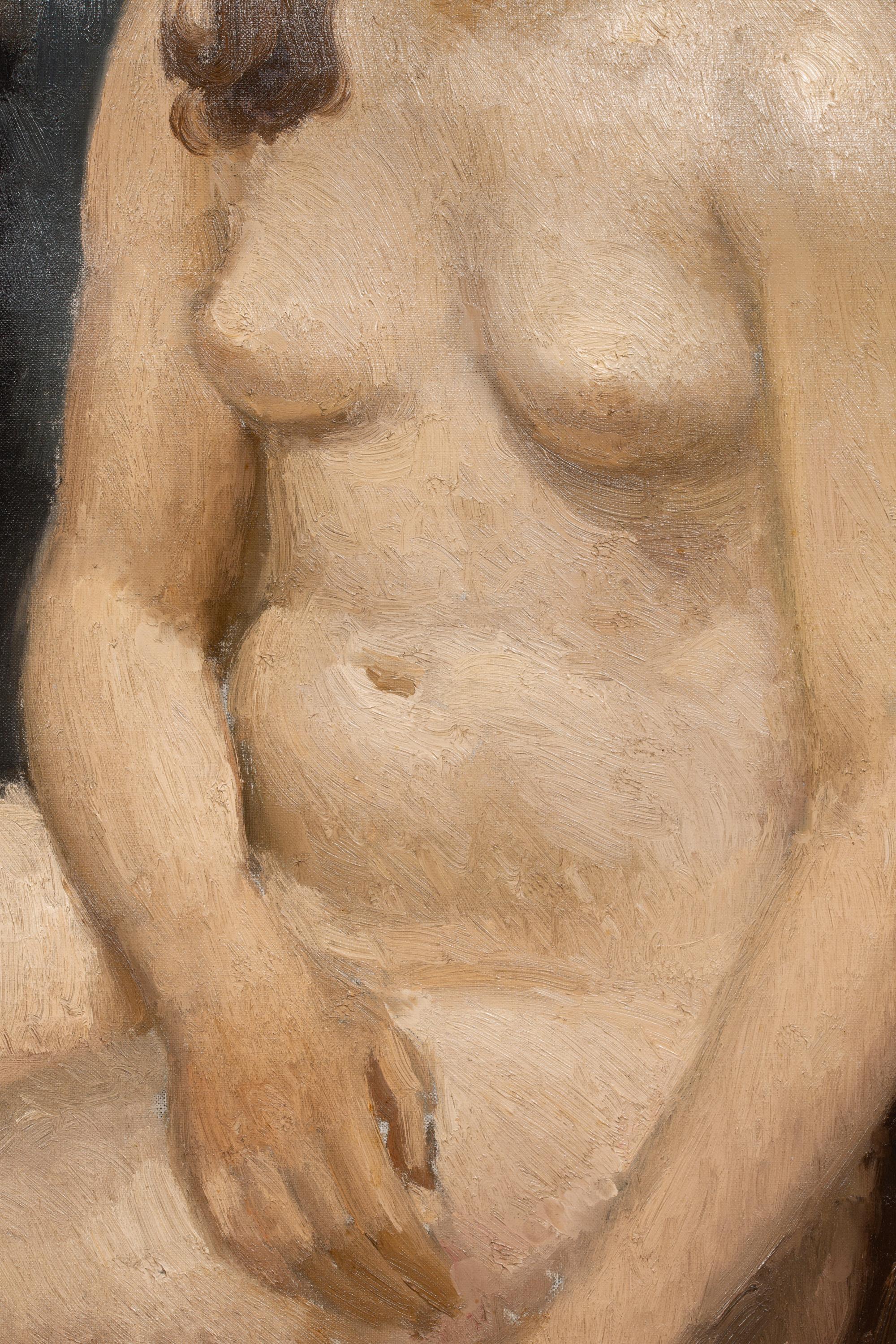 'Nudo seduto' di Hubert Malfait (1898 - 1971), Belgio, firmato in alto a sinistra 13