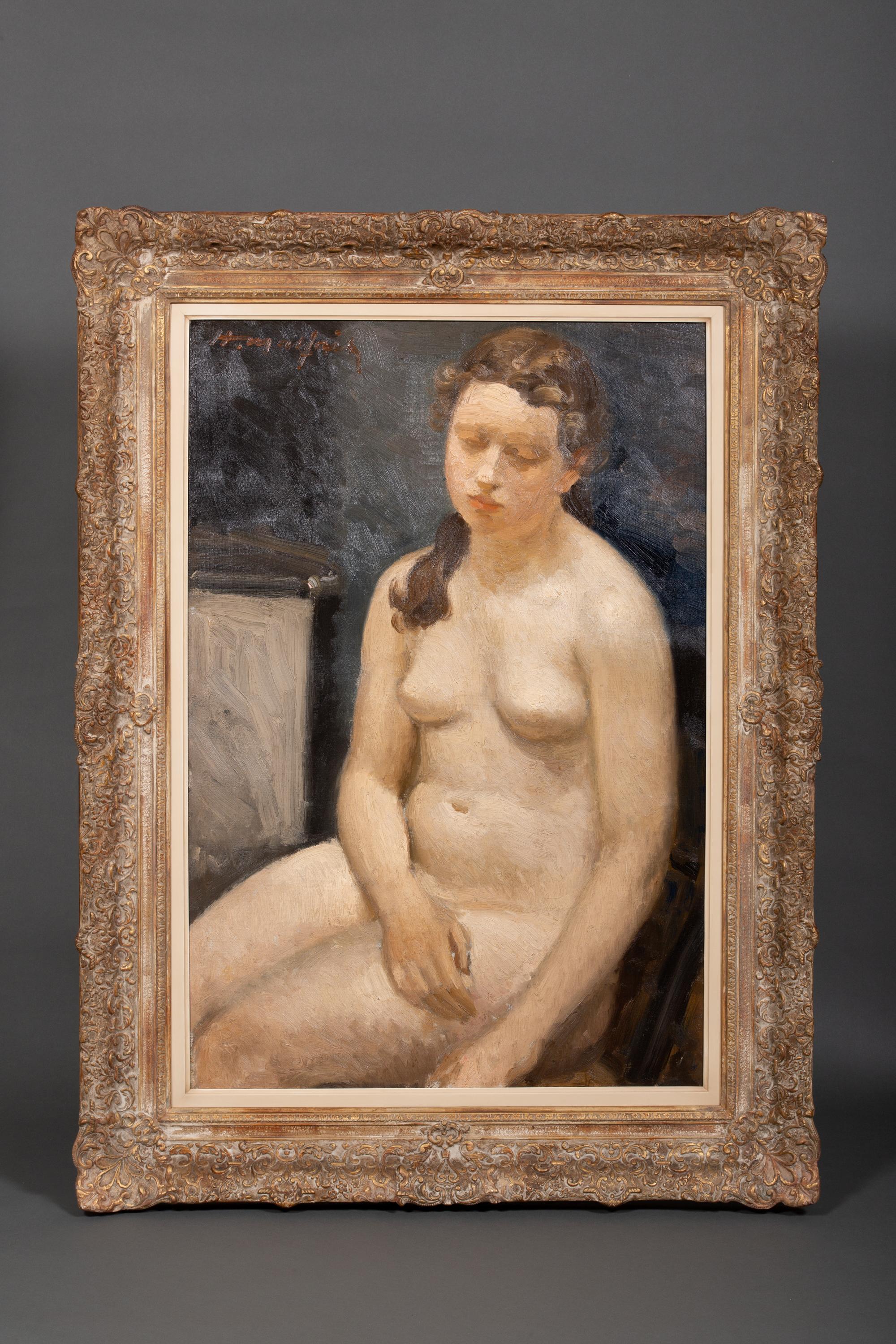 'Nudo seduto' di Hubert Malfait (1898 - 1971), Belgio, firmato in alto a sinistra 4