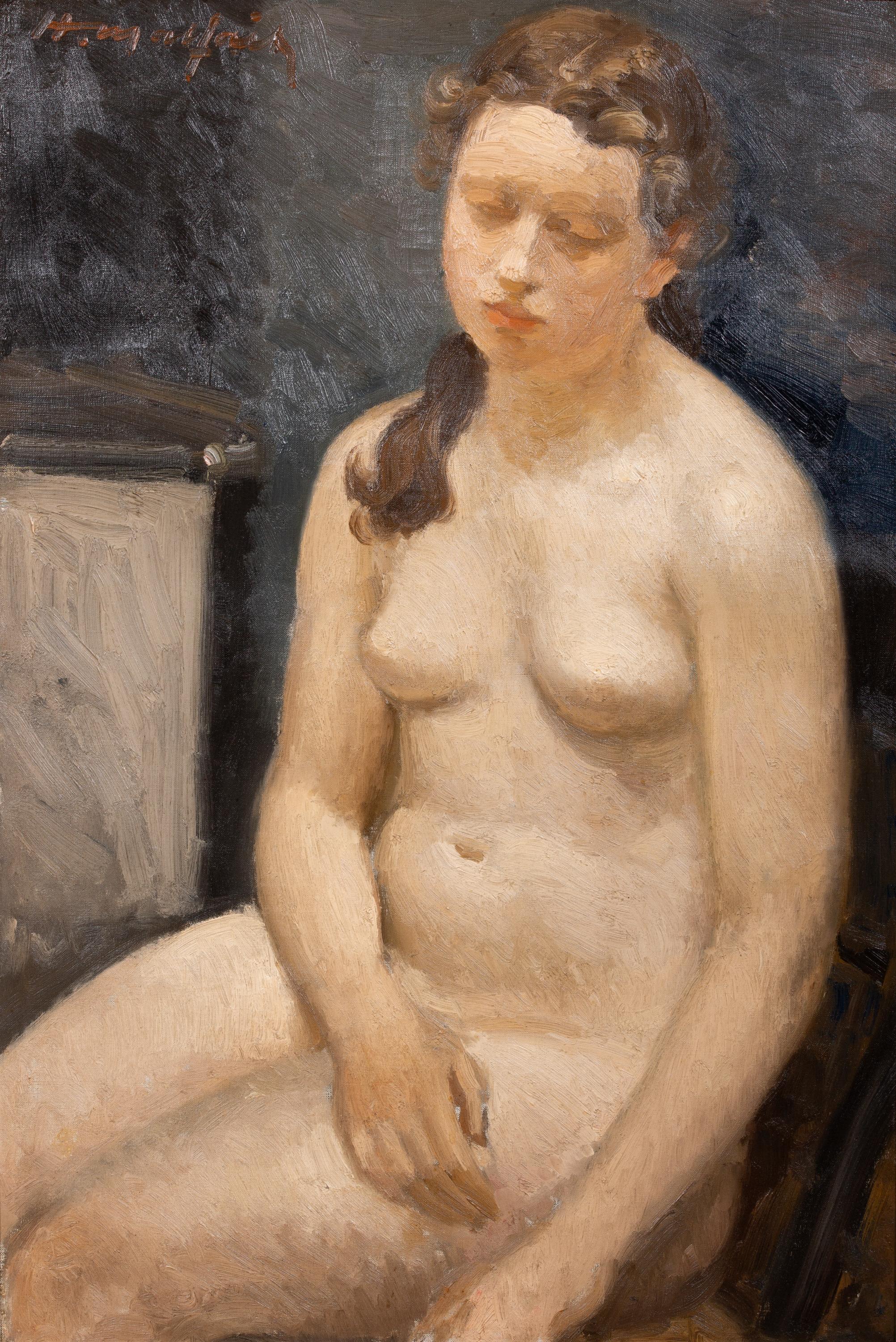 'Nudo seduto' di Hubert Malfait (1898 - 1971), Belgio, firmato in alto a sinistra 5