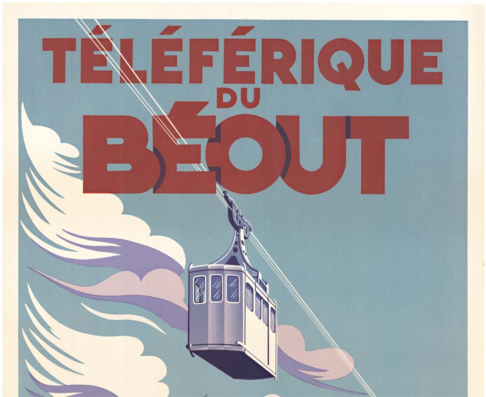 Lourdes Teleferique du Beout Originales französisches Vintage-Reiseplakat – Print von Hubert Mathieu