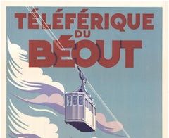 Lourdes Teleferique du Beout cartel de viaje francés original de época