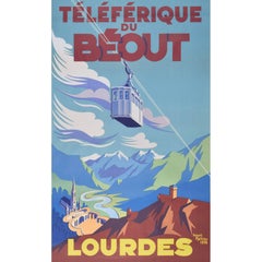 Lourdes 1952 Téléferique du Béout cartel de esquí de época de Hubert Mathieu