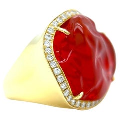 Hubert Mexikanischer Feueropal-Diamant-Cocktailring aus 18 Karat Gelbgold mit Halo