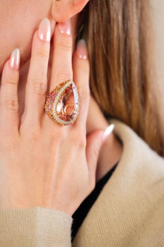 Hubert Morganite Sapphire Diamond 18k gold Cocktail Ring