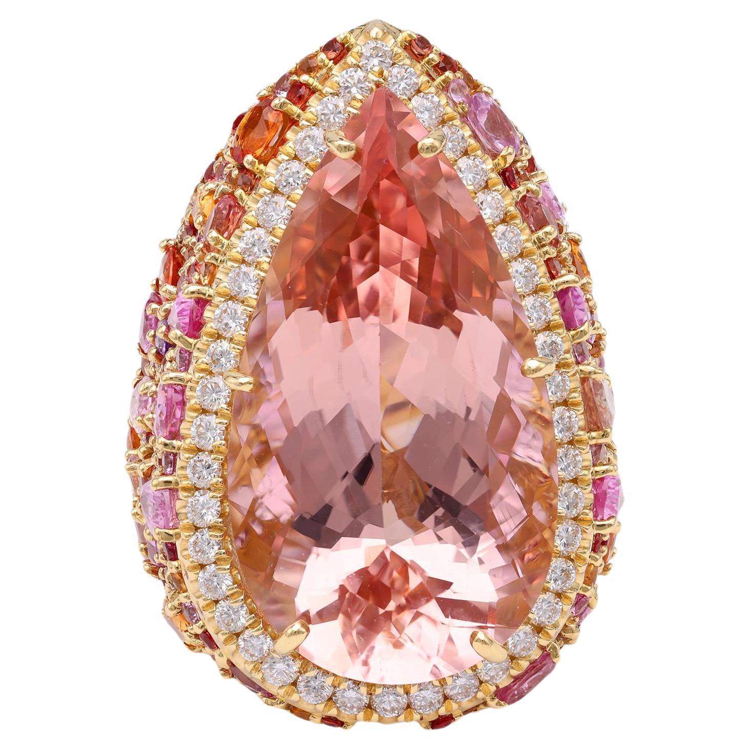 Hubert Morganite Sapphire Diamond 18k gold Cocktail Ring