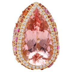 Hubert Morganite Saphir Diamant Bague cocktail en or 18 carats