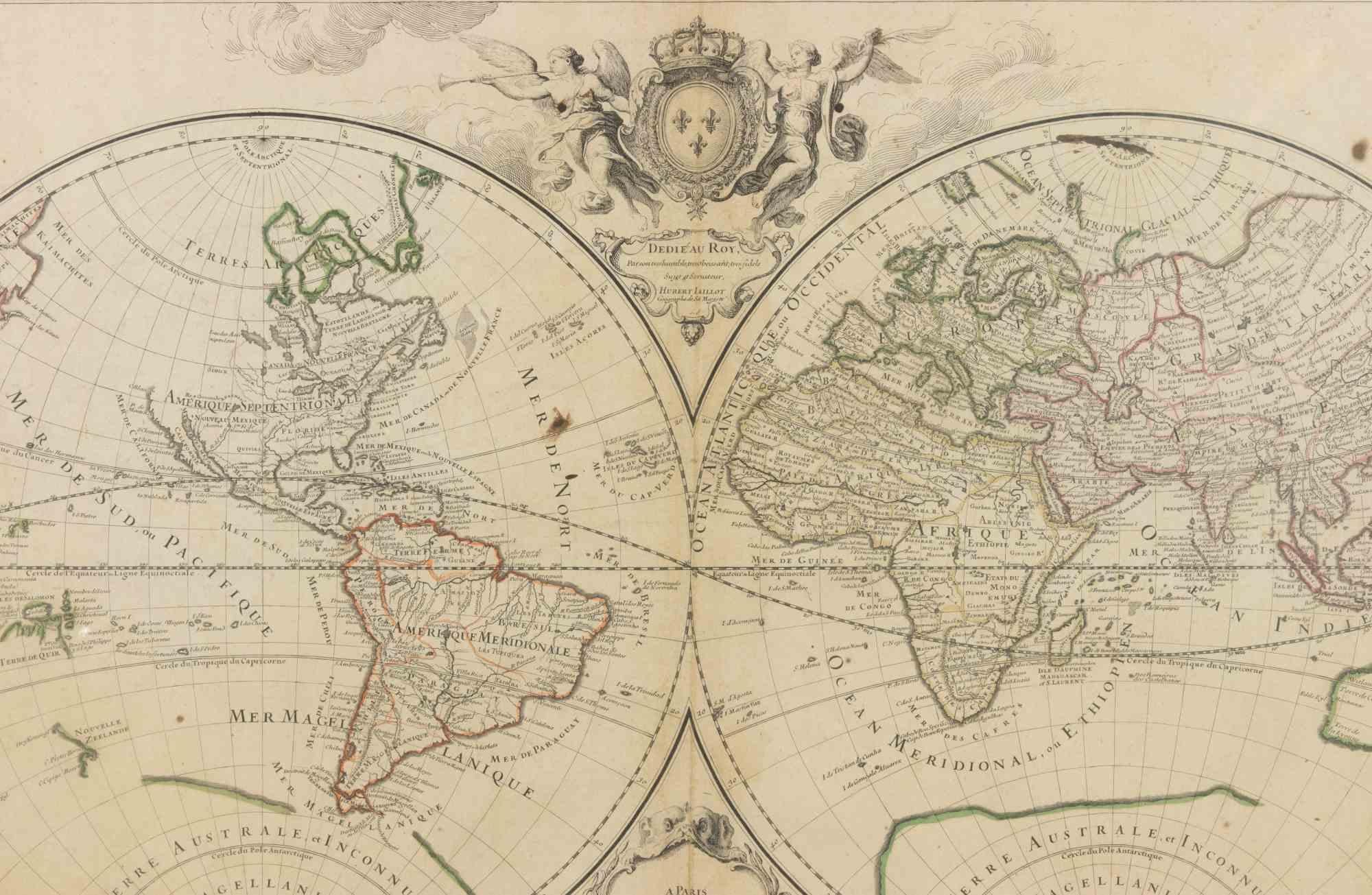 Carte du monde - gravure par Hubert Nicholas-Jaillot - 1719 en vente 1