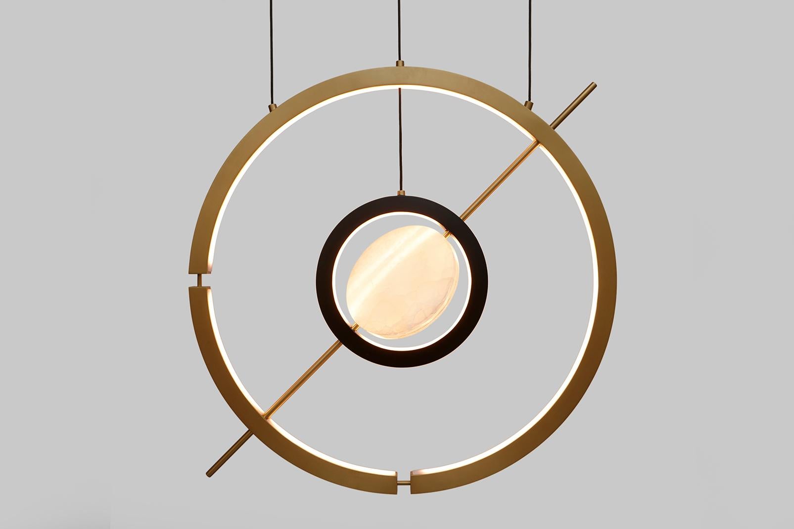 Hubert Pendant Contemporary Light in Brass and Onyx For Sale 14