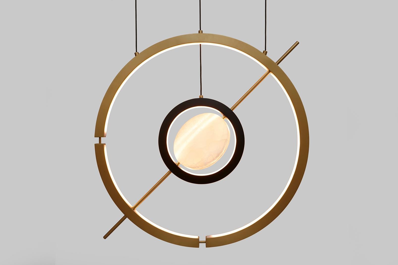 Modern Hubert Pendant Contemporary Light in Brass and Onyx For Sale