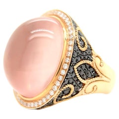 Hubert Rose Quartz Diamond 18 Karat Rose Gold Cocktail Ring