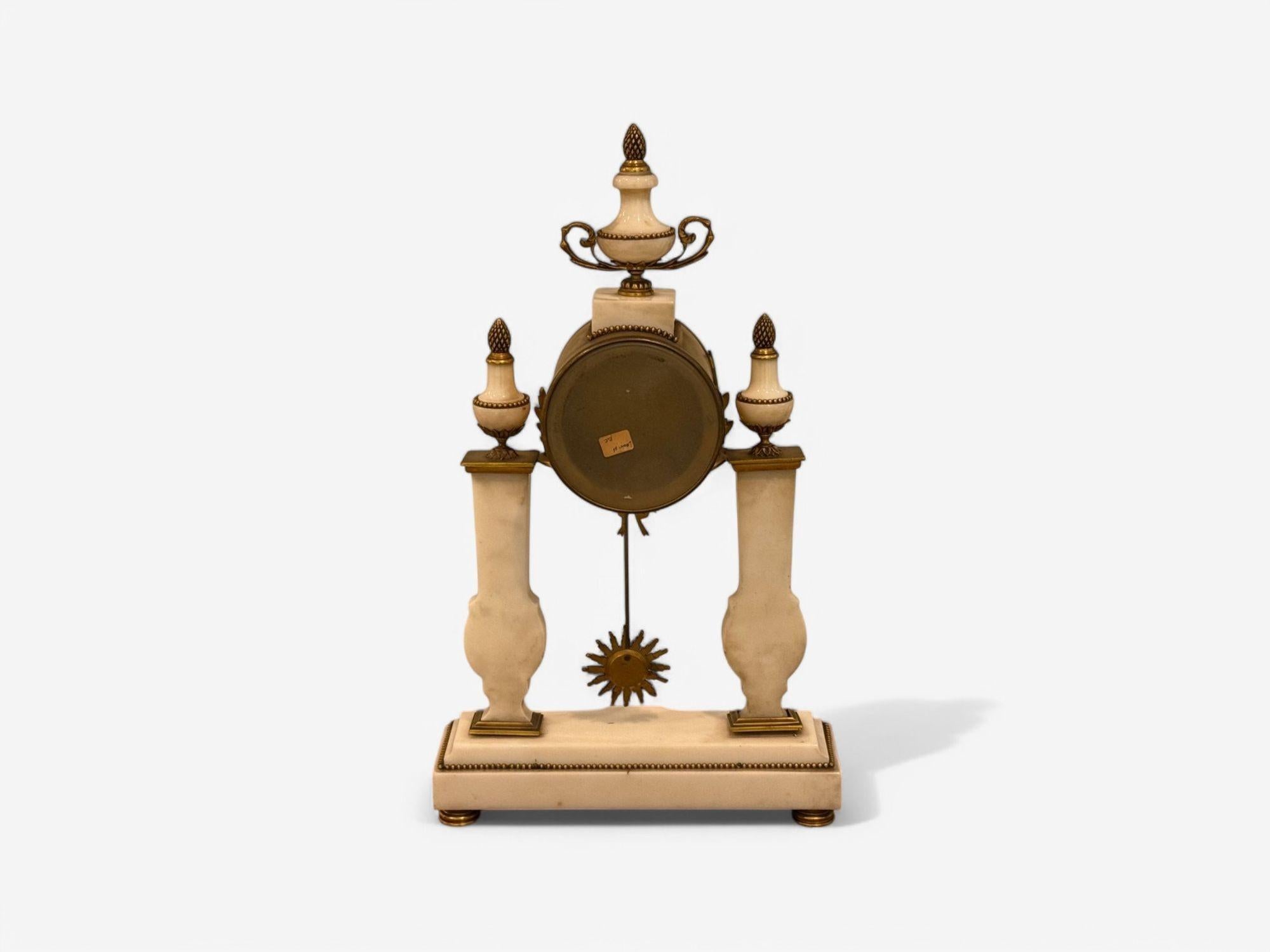 Hubert Sarton Style, Louis XVI, Porcelain, Bronze, Marble, Mantle Clock, 19th C. For Sale 6