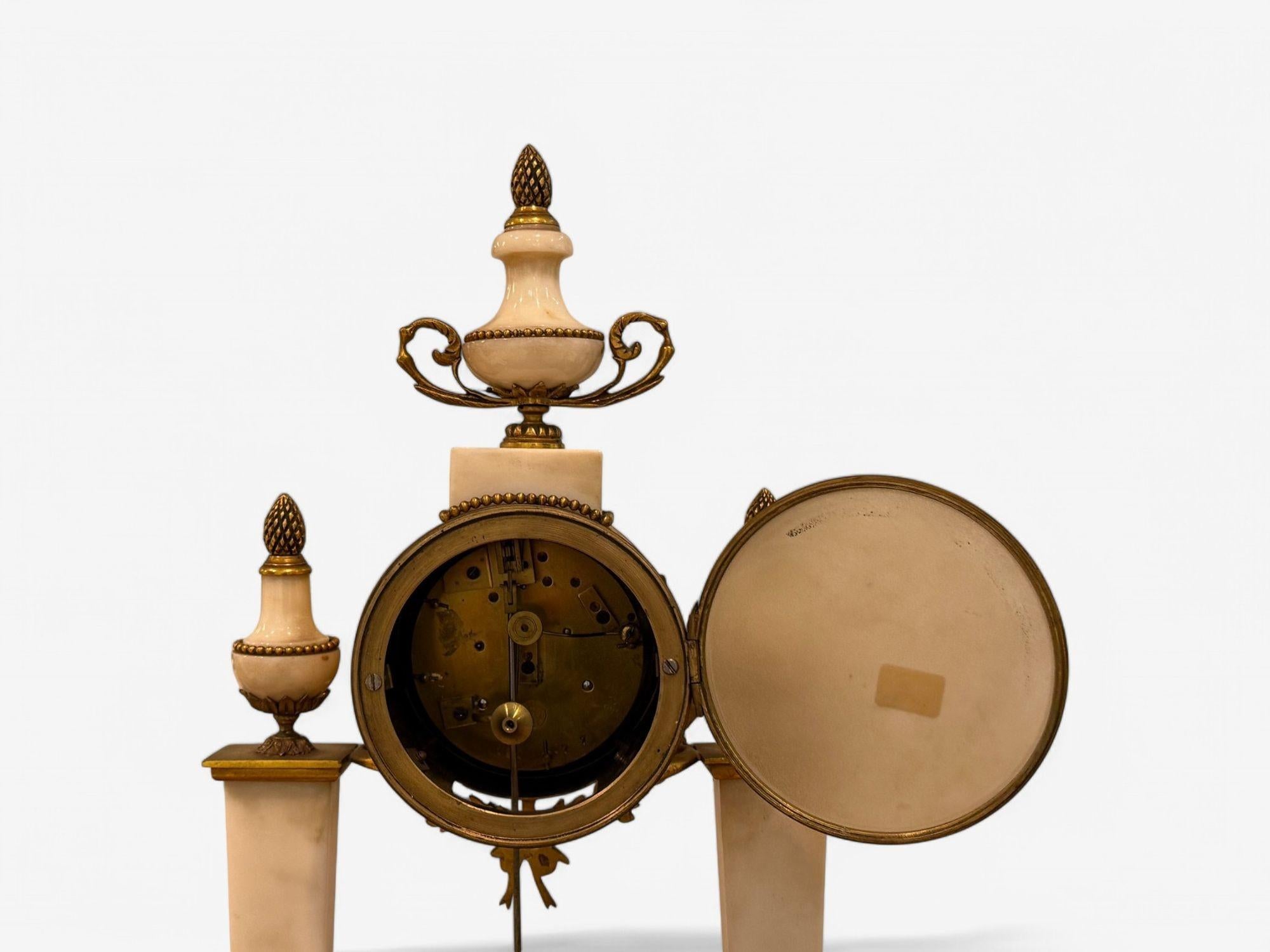 Hubert Sarton Style, Louis XVI, Porcelain, Bronze, Marble, Mantle Clock, 19th C. For Sale 7