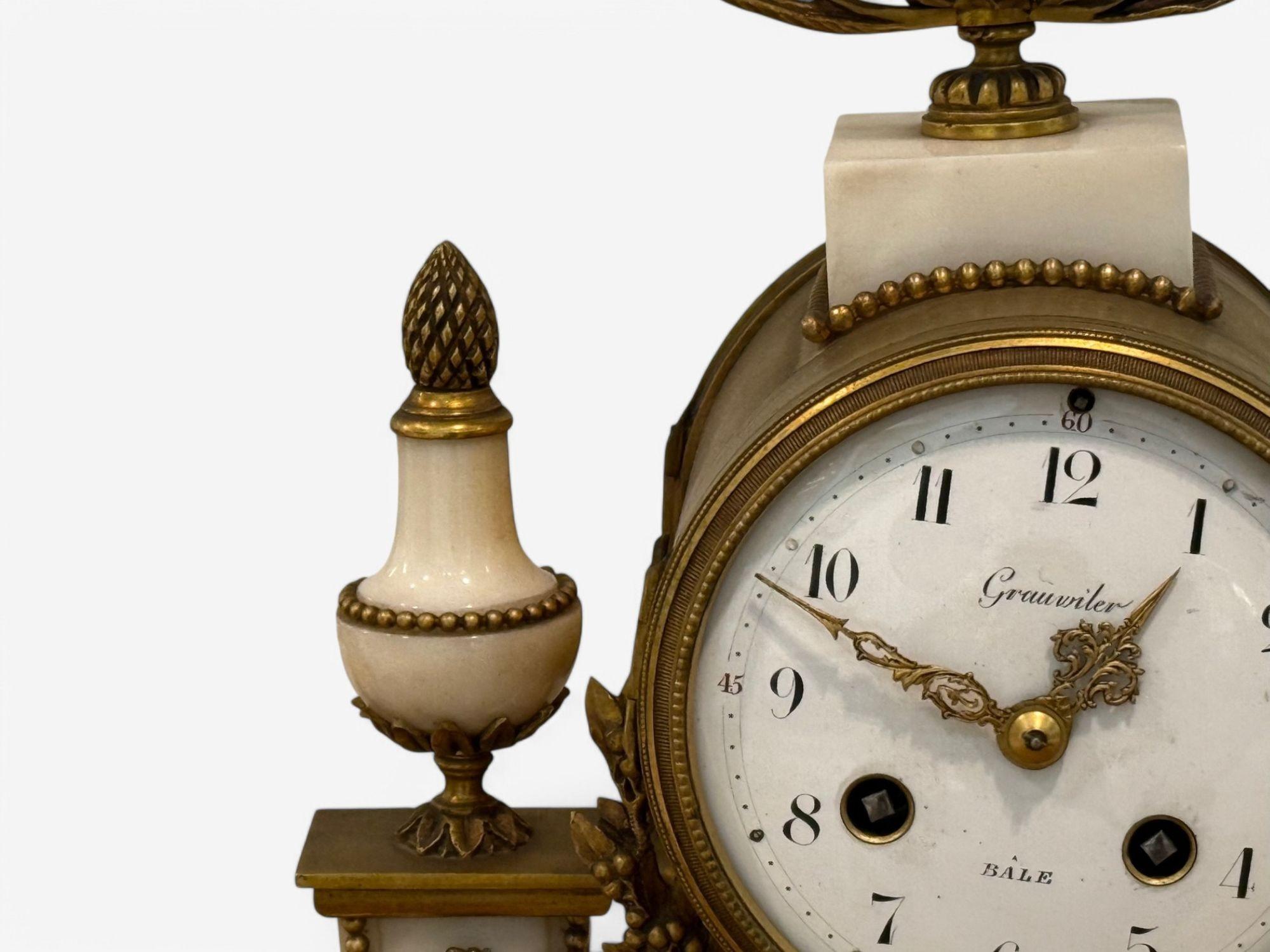 19th Century Hubert Sarton Style, Louis XVI, Porcelain, Bronze, Marble, Mantle Clock, 19th C. For Sale