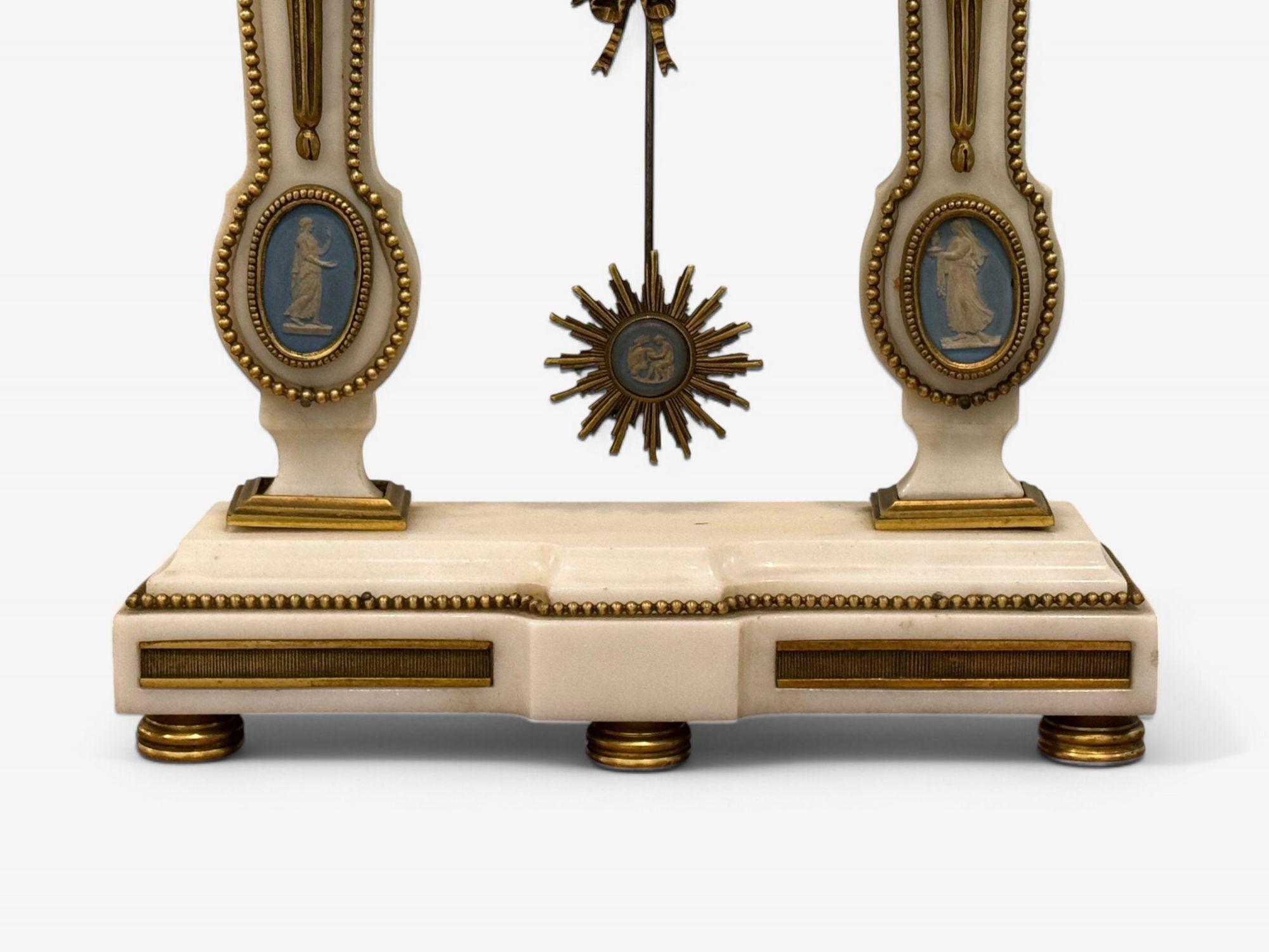 Hubert Sarton Style, Louis XVI, Porcelain, Bronze, Marble, Mantle Clock, 19th C. For Sale 2