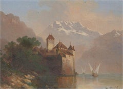 Hubert Sattler (1817-1904) - Signed Mid 19th Century Oil, Chillon Castle