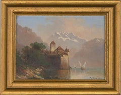 Hubert Sattler (1817-1904) – signiertes Ölgemälde, Chillon Castle, Mitte des 19. Jahrhunderts