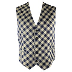 HUBERT Size 44 Navy & Beige Gingham Silk Vest