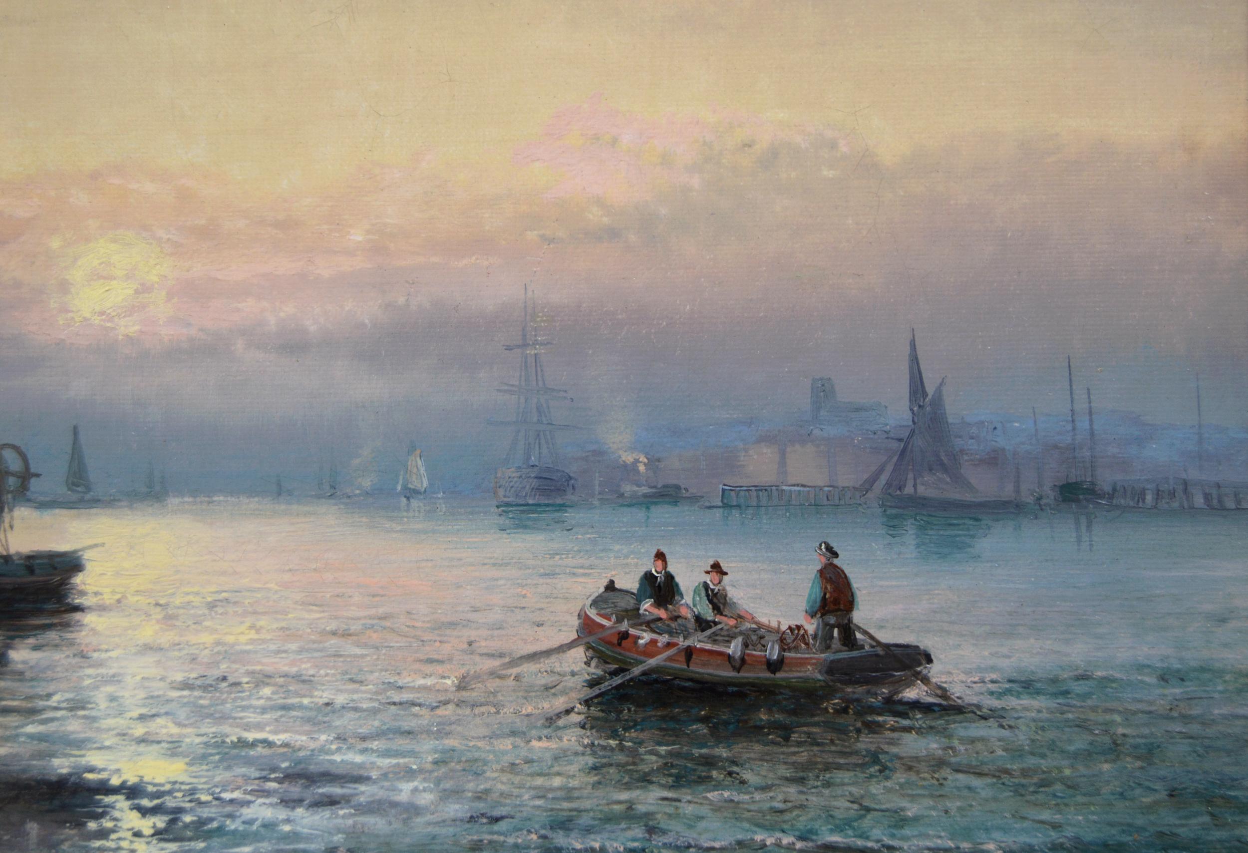 19th Century pair of seascape oil paintings of boats at Dover & the Medway 4