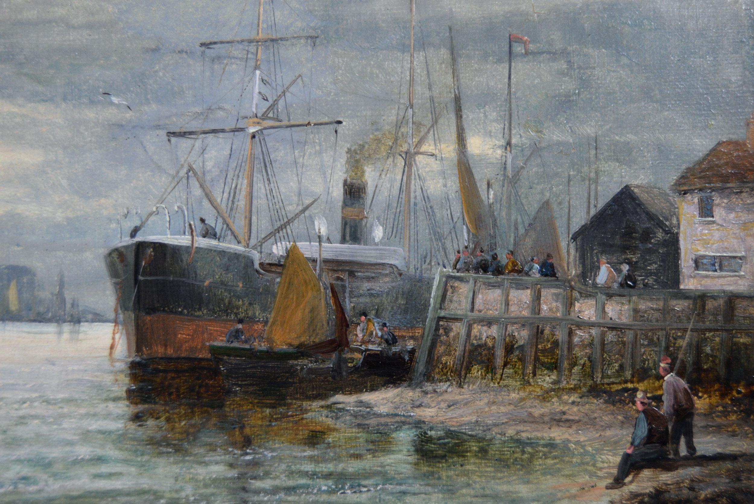 19th Century pair of seascape oil paintings of shipping on the Medway For Sale 3