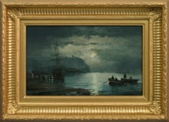 Ölgemälde der Schifffahrt im Mondlicht bei Whitby aus dem 19.