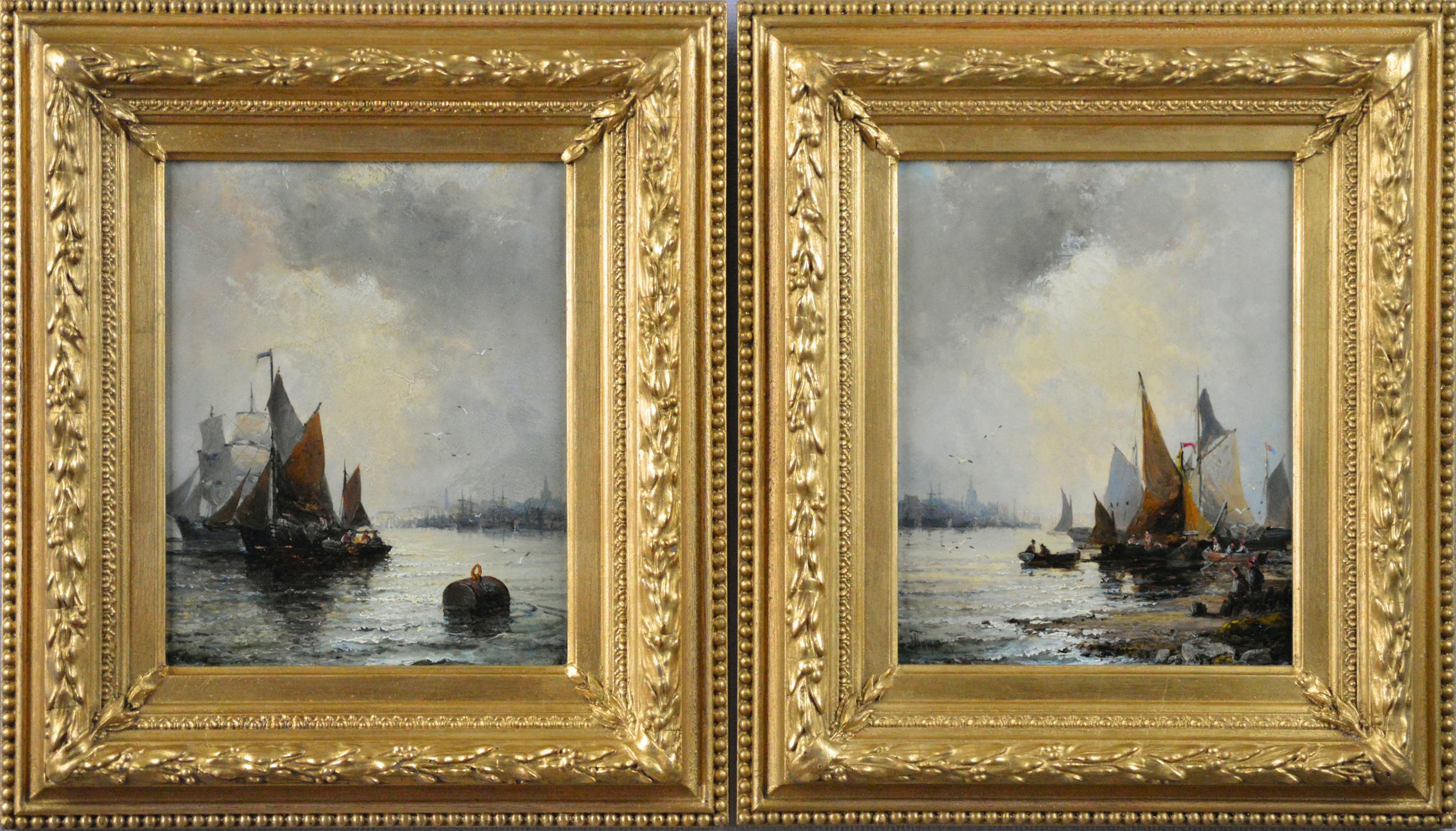 Hubert Thornley Landscape Painting - Pair of 19th Century seascape oil paintings 