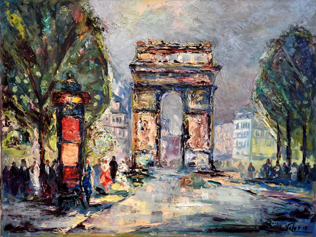 Hubert Valerio Landscape Painting - "Paris 1966"  Arc de Triomphe Paris France  Mid Century Heavy Impasto