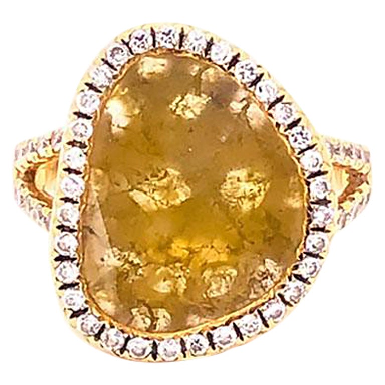 Hubert Yellow Diamond Halo Ring in 18k Yellow Gold, Slice Diamond Center