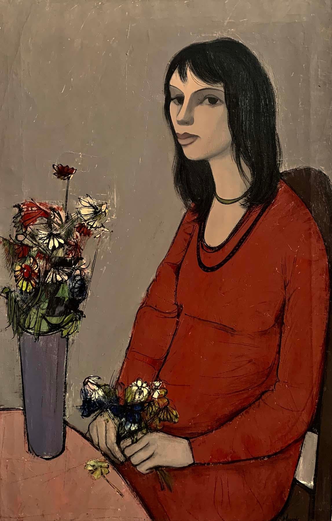 Hubertus Johannes Mengels Portrait Painting - Lady in Red Dress