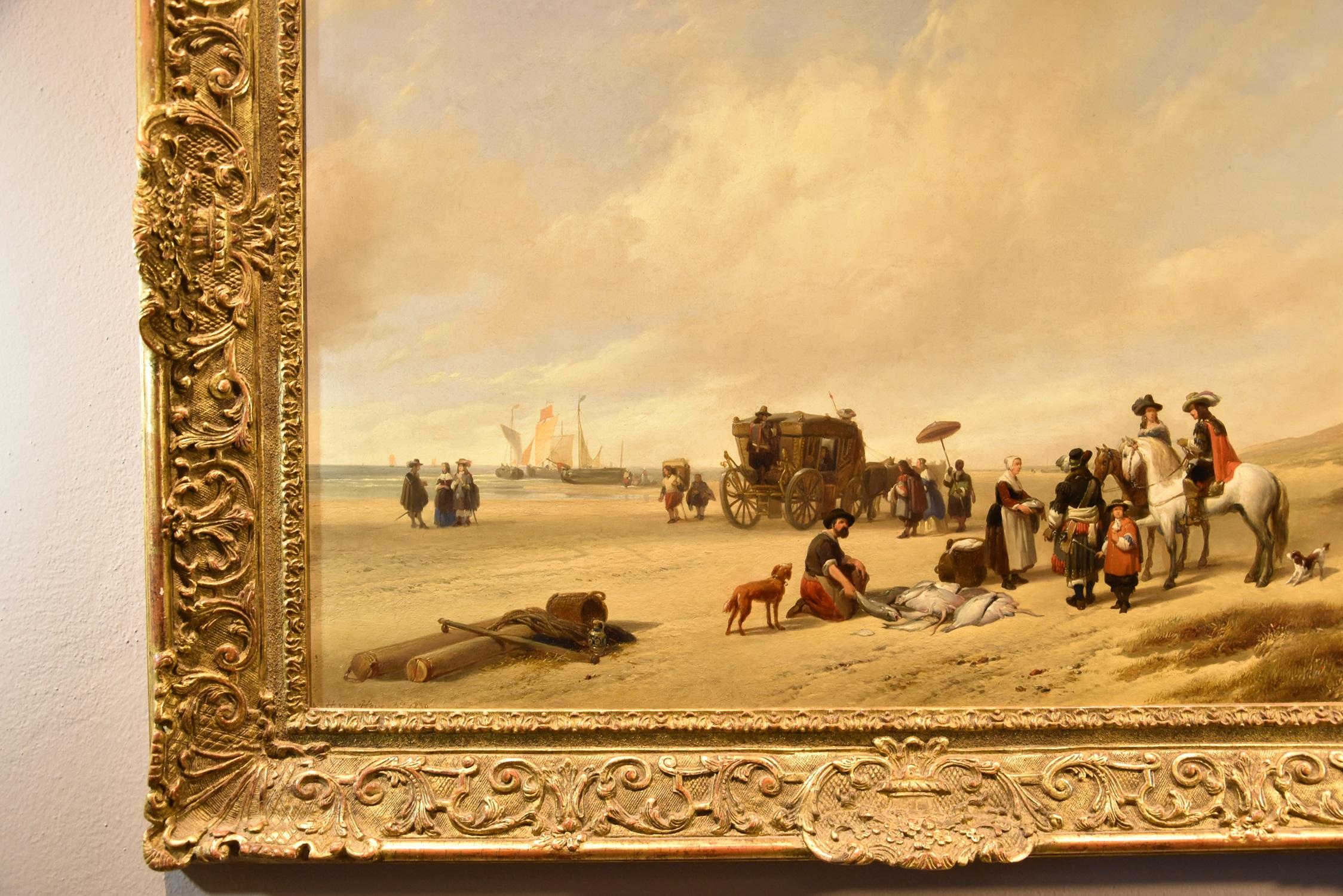 Beach See Water Hubertus Van Hove Signed Paint Oil on table 19th Century Flemish For Sale 1