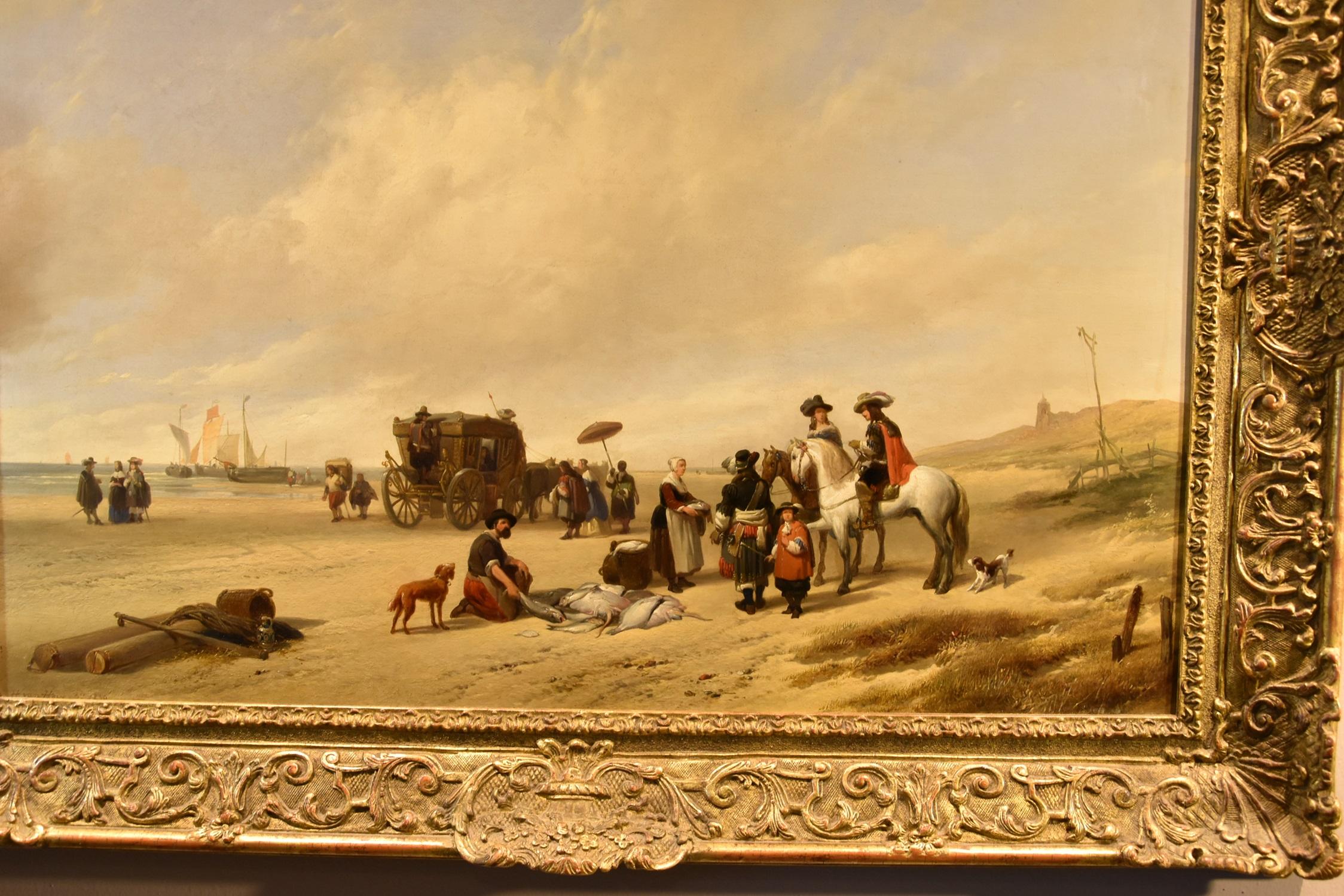 Beach See Water Hubertus Van Hove Signed Paint Oil on table 19th Century Flemish For Sale 2
