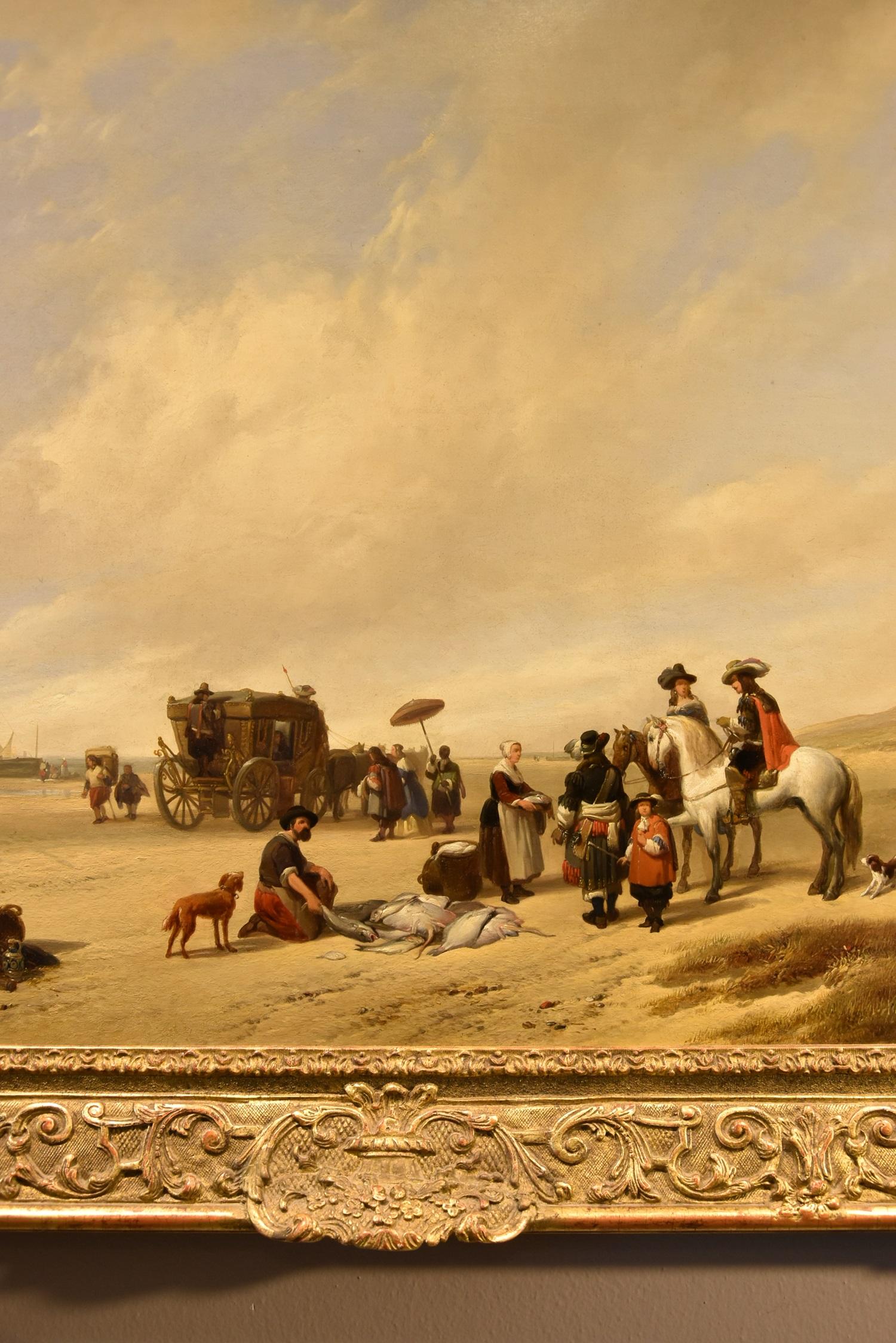 Beach See Water Hubertus Van Hove Signed Paint Oil on table 19th Century Flemish For Sale 3