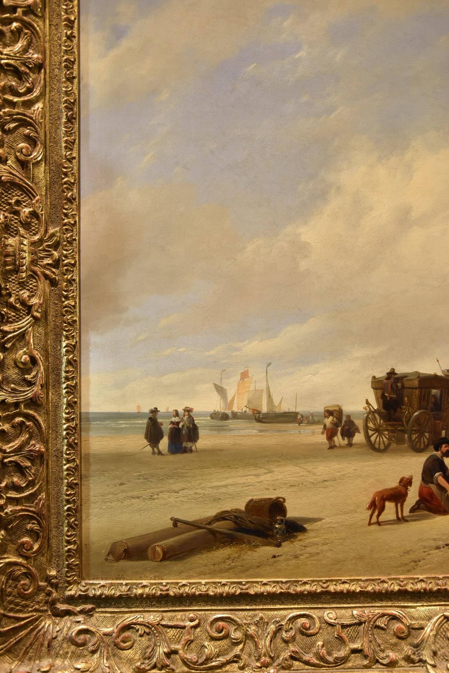 Beach See Water Hubertus Van Hove Signed Paint Oil on table 19th Century Flemish For Sale 4
