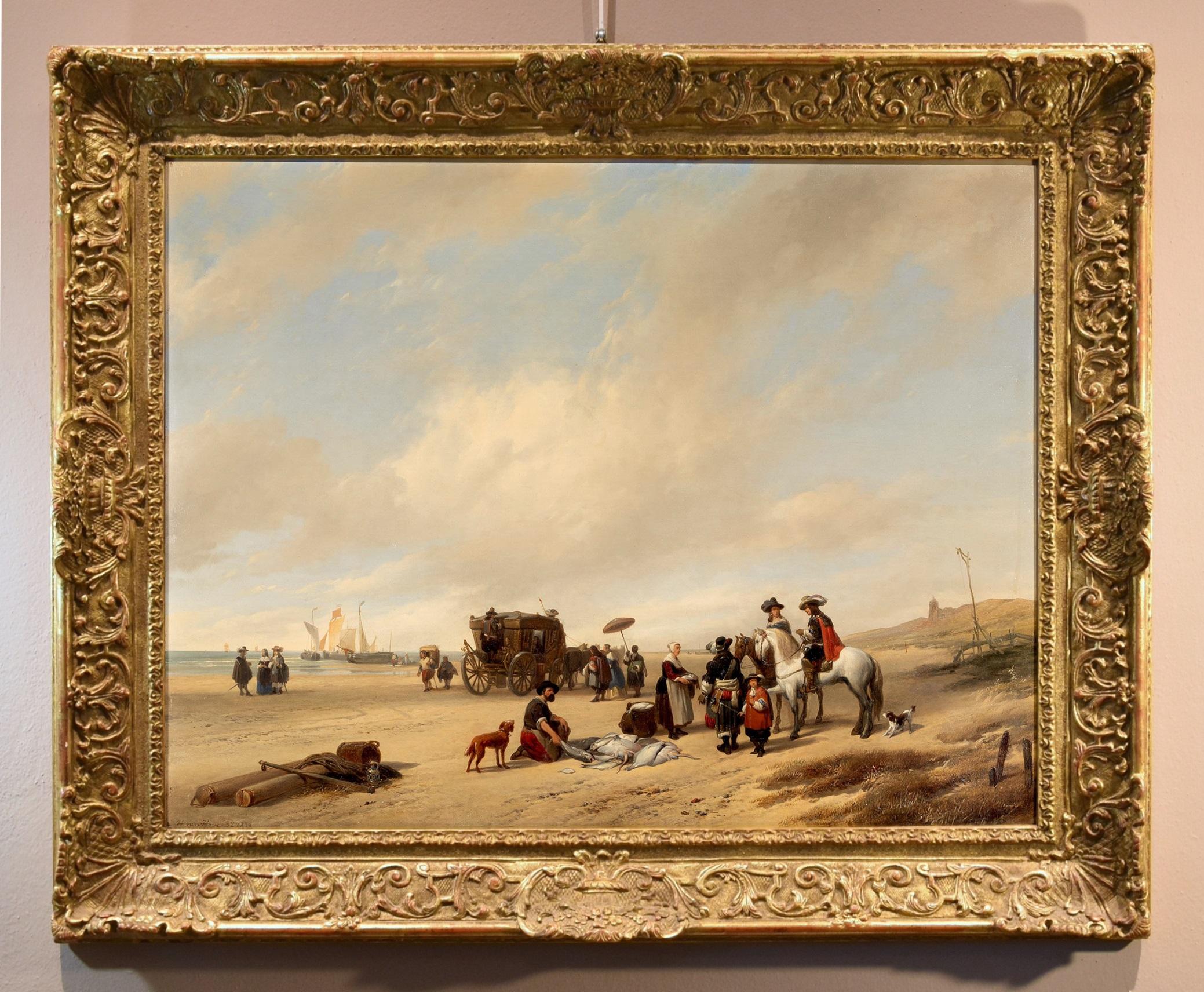 Hubertus Van Hove (the Hague, 1814 - Antwerp, 1865) Landscape Painting - Beach See Water Hubertus Van Hove Signed Paint Oil on table 19th Century Flemish