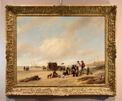 Antique Beach See Water Hubertus Van Hove Signed Paint Oil on table 19th Century Flemish