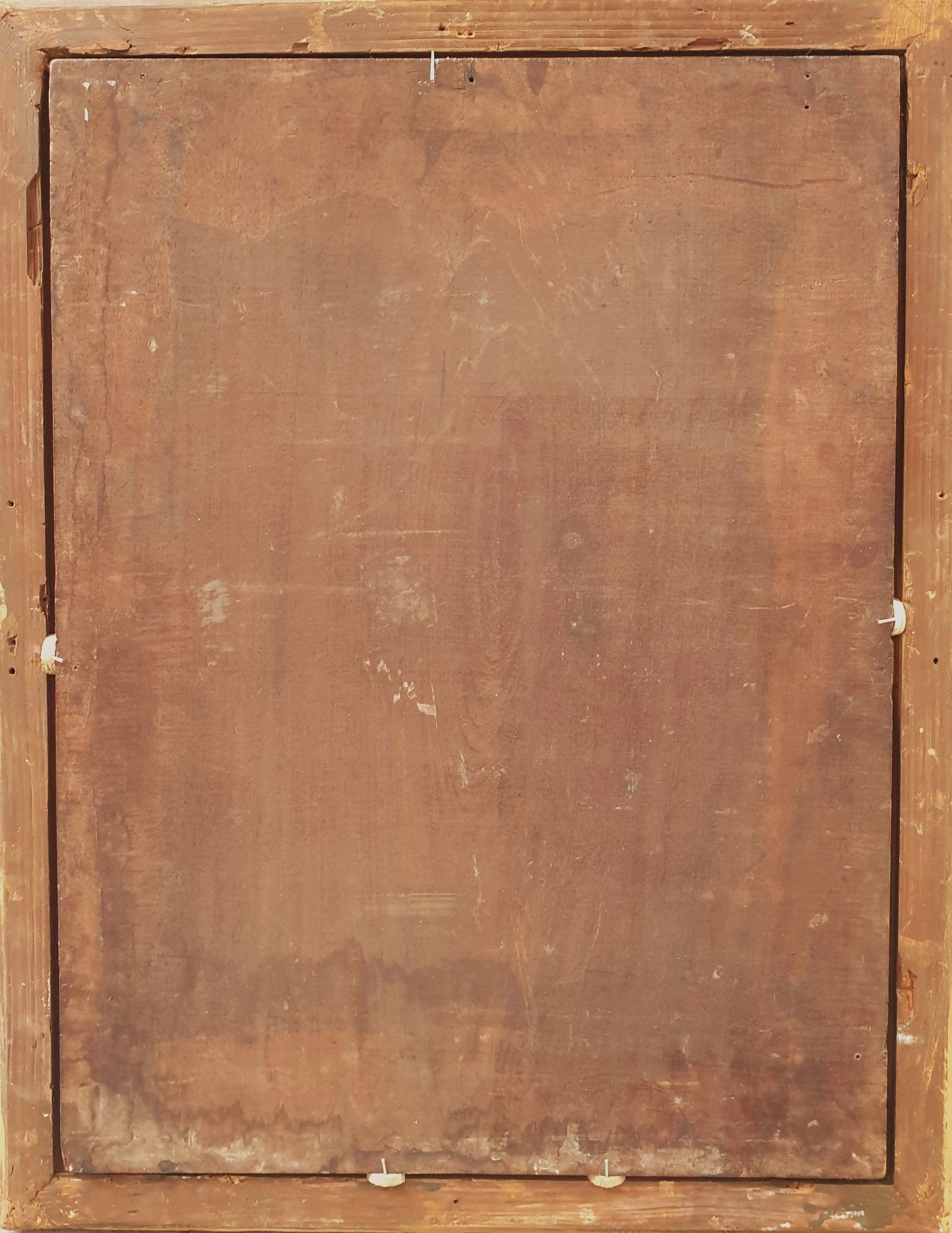 VAN HOVE Pintura de género romántica holandesa XIX Vista interior Artista Rembrandt en venta 1