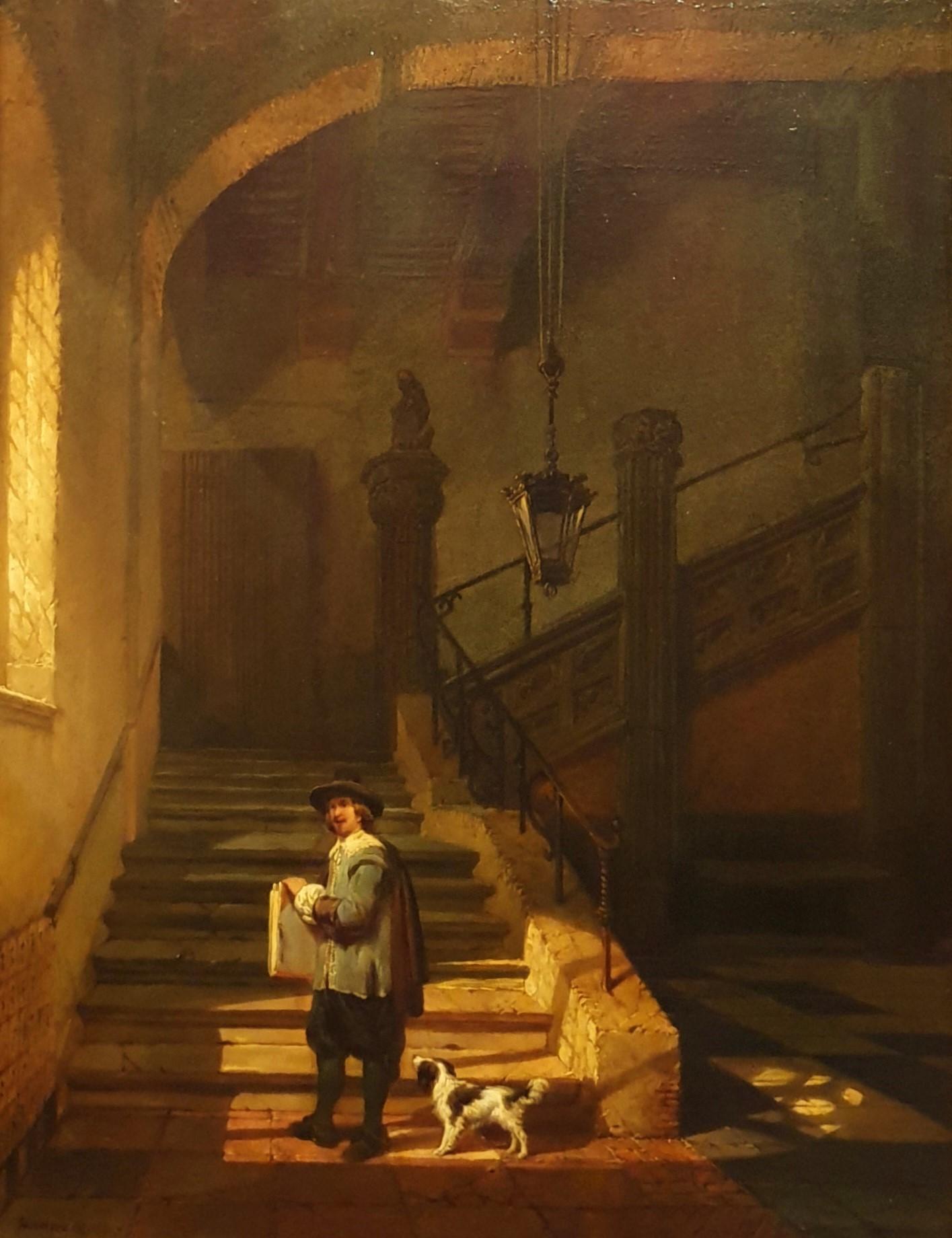 Interior Painting de Hubertus Van Hove (the Hague, 1814 - Antwerp, 1865) - VAN HOVE Pintura de género romántica holandesa XIX Vista interior Artista Rembrandt