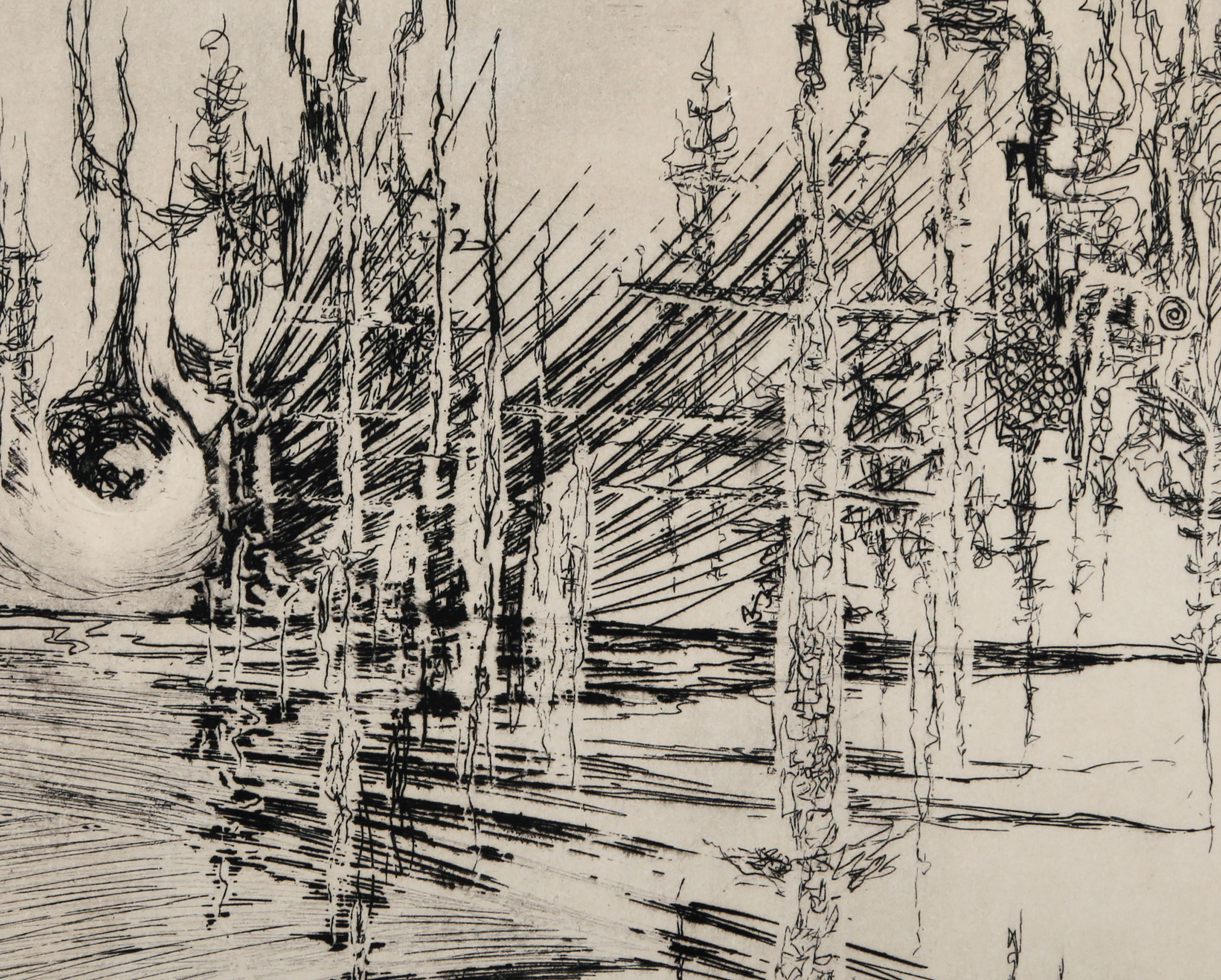 Linee elettriche incantate, acquaforte surrealista di Hubertus Von Pilgrim in vendita 1